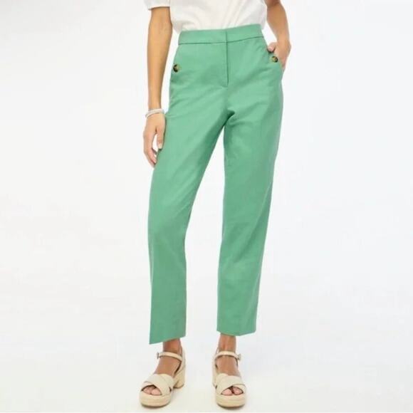 j. crew factor Linen-cotton blend elastic-back sailor pants green bo902 size 2 - Picture 1 of 9